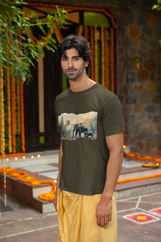 Elephant Temple Olive Green Men's Classic T-Shirt